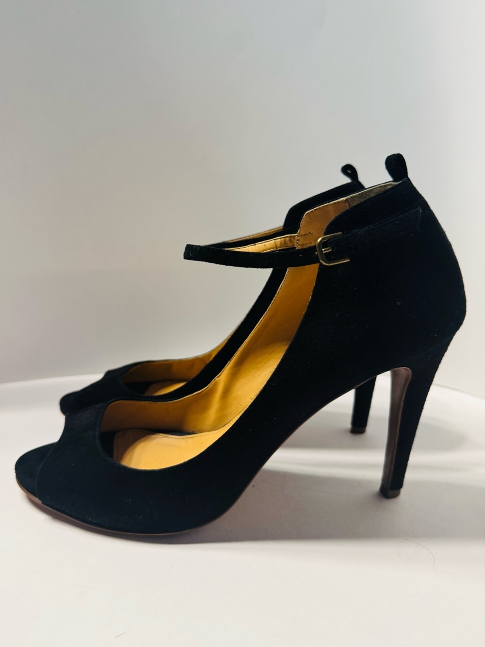 EUC J.Crew Collection Black Suede Peep Toe Ankle Strap Heels Made in Italy US11 - Picture 3 of 8